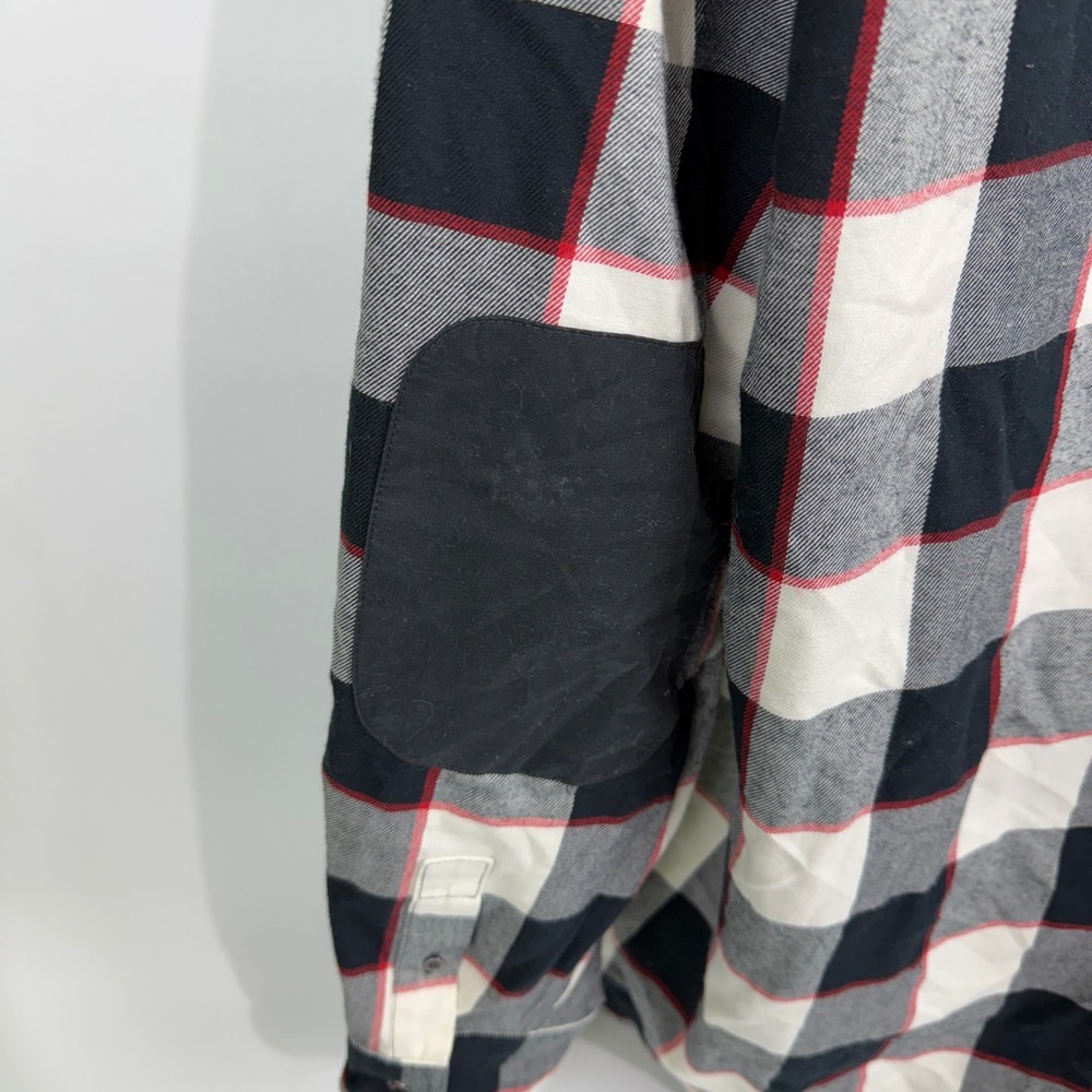 Wrangler ATG Mens XXL Plaid Flannel Shirt All Terrain Gear Elbow Patch Black Red - Picture 6 of 14